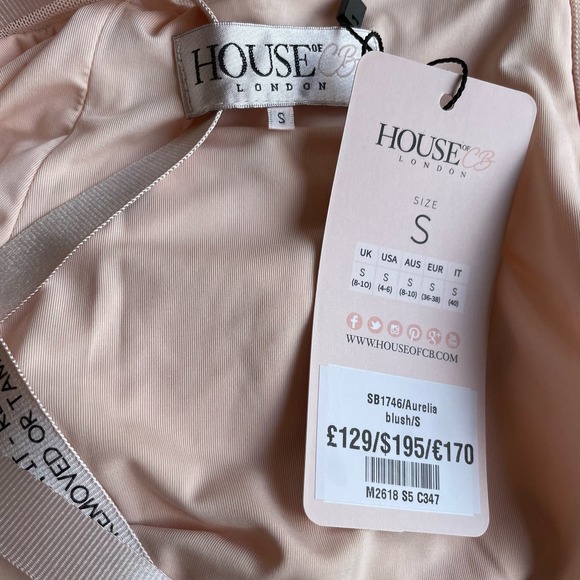 House of CB Aurelia Dress Maxi Thigh Slit Mesh Stretch Pink Size Small FLAW - Picture 11 of 12